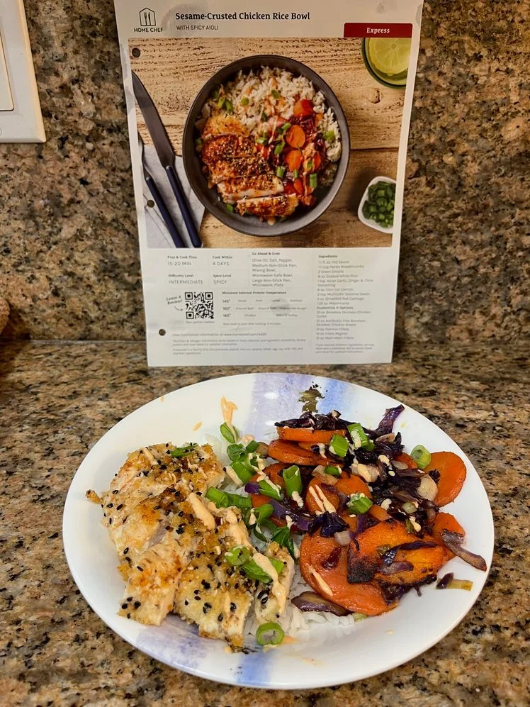 Home chef meal of sesame-crusted chicken