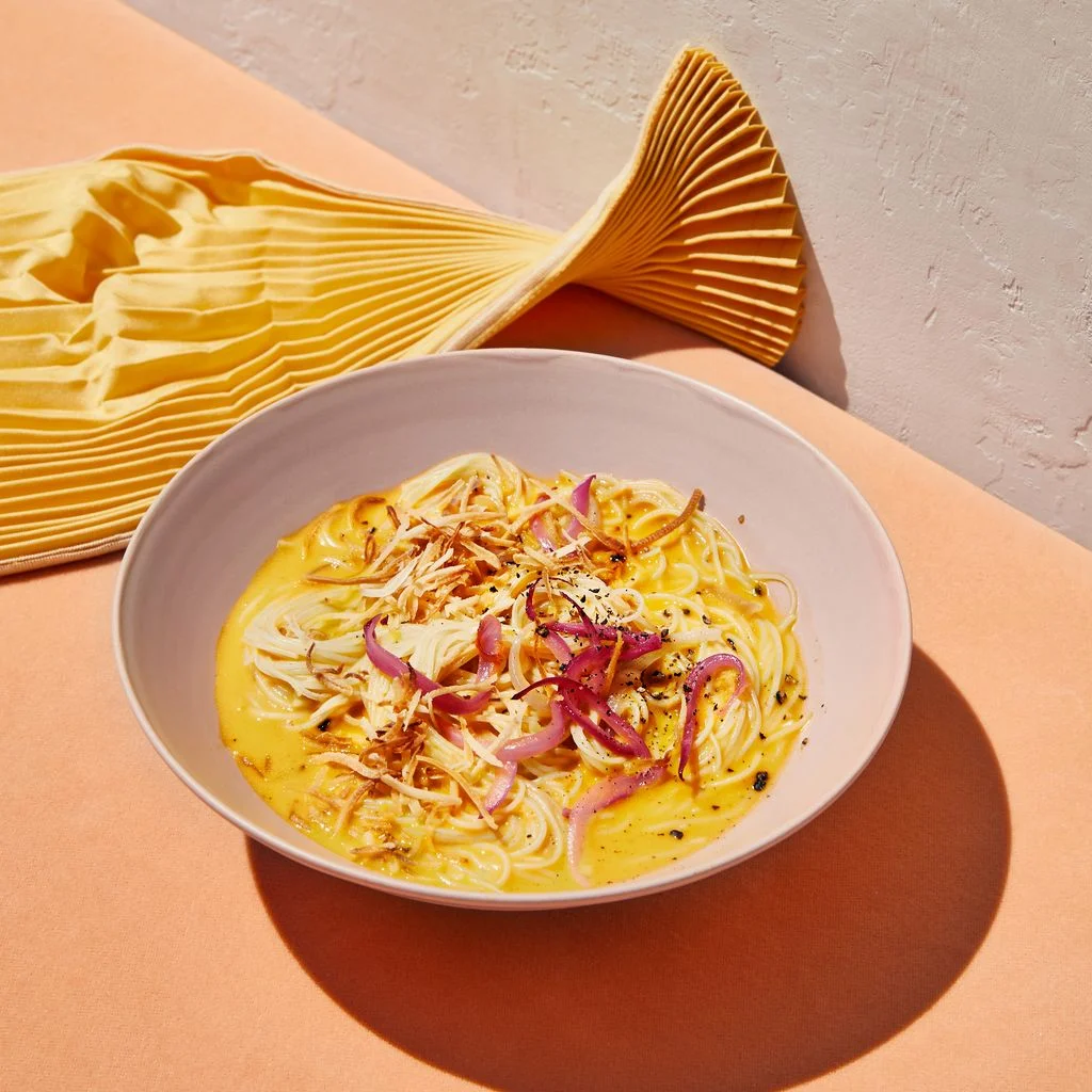 Image may contain Dish Food Meal Noodle Pasta Spaghetti and Bowl